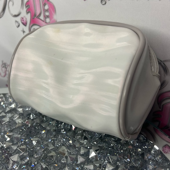 Christian dior makeup bag small white stripe shimmer pattern grey gold hardware - Picture 6 of 9